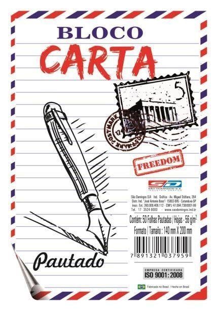 Bloco de Carta Grande com Pauta 50 Folhas S&atilde;o Domingos