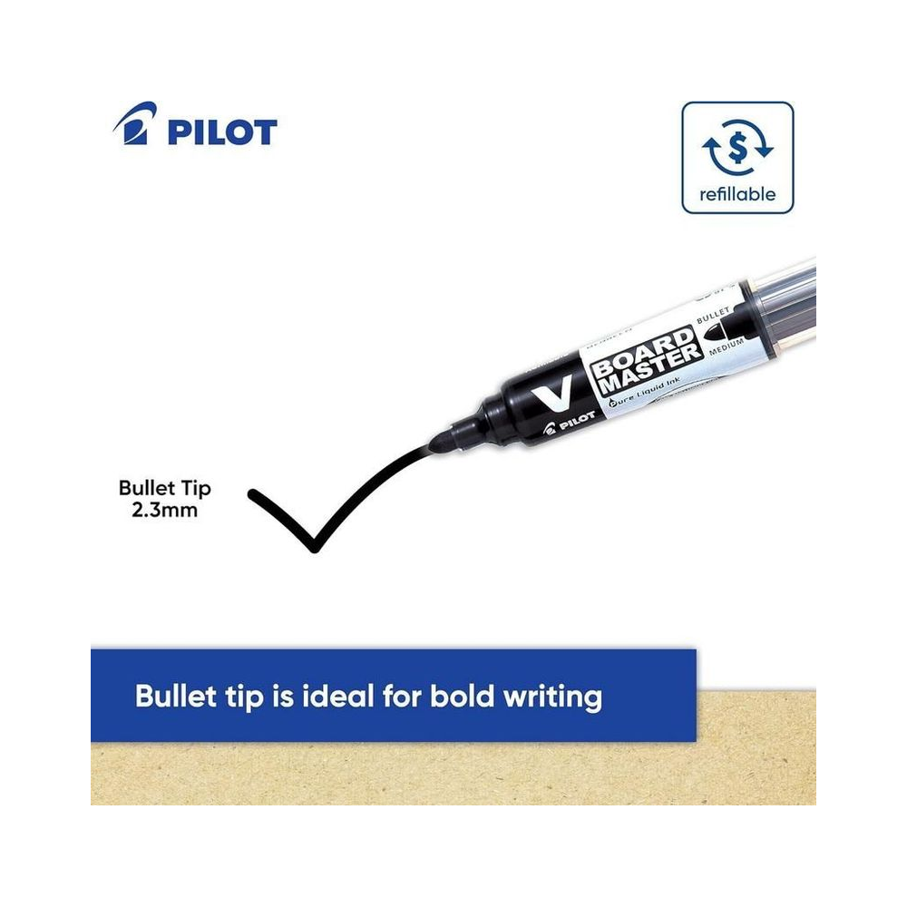 Marcador para Quadro Branco V Board Master Pilot Preto Ponta Redonda M&eacute;dia