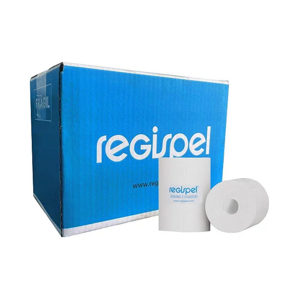 Bobina T&eacute;rmica 80mm x 40m 44g Sem Tubete Branca Regispel Caixa com 30 unidades