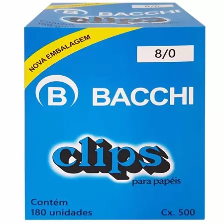 Clips para Pap&eacute;is 8/0 A&ccedil;o Bacchi Prata 180 Unidades