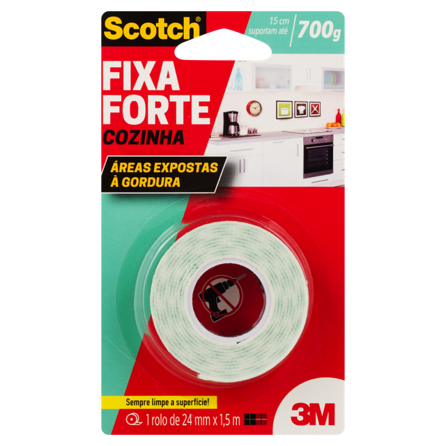 Fita Dupla Face Fixa Forte Cozinha Scotch 3M 24mm x 1.5m