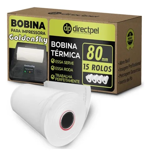 Bobina Térmica 80mm Papel Grosso Goldensky MTP Portátil Directpel - 15 rolos