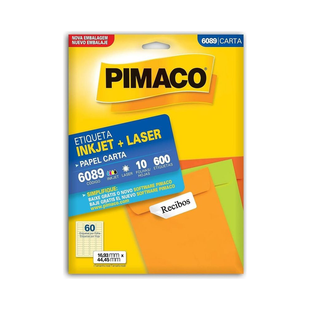 Etiqueta Inkjet Laser 16.93x44.45mm Pimaco Retangular Branco