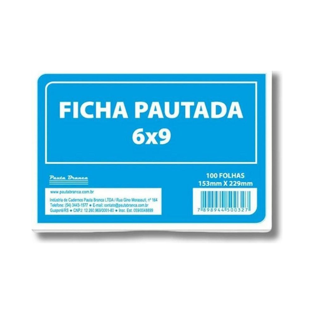 Ficha Pautada Papel 22,8x15,2 cm 100 Folhas Pauta Branca Branca