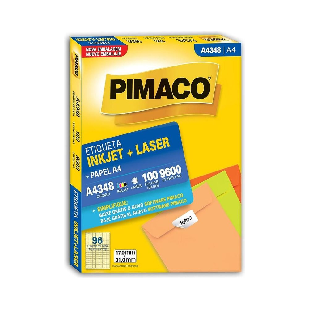 Etiqueta Inkjet Laser A4348 Pimaco A4 100 folhas 17.0mm x 31.0mm