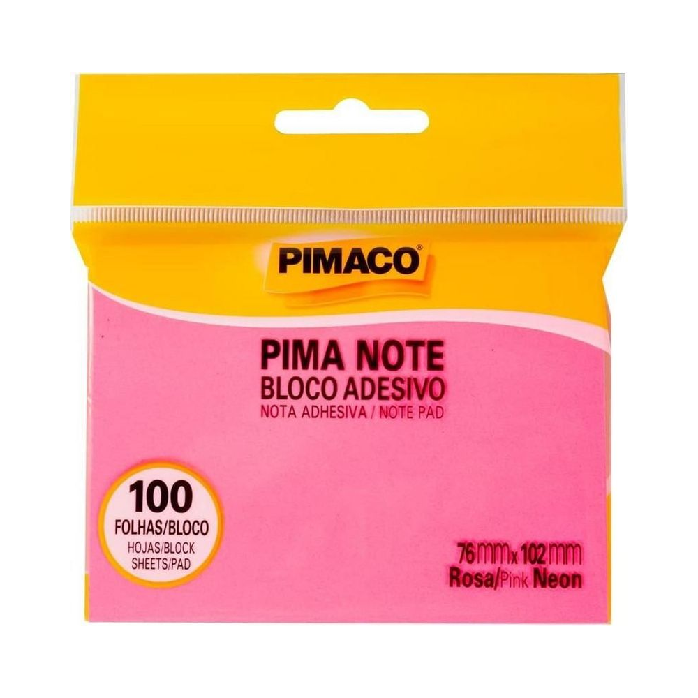 Bloco Adesivo   76x102mm Pima Note Rosa Neon