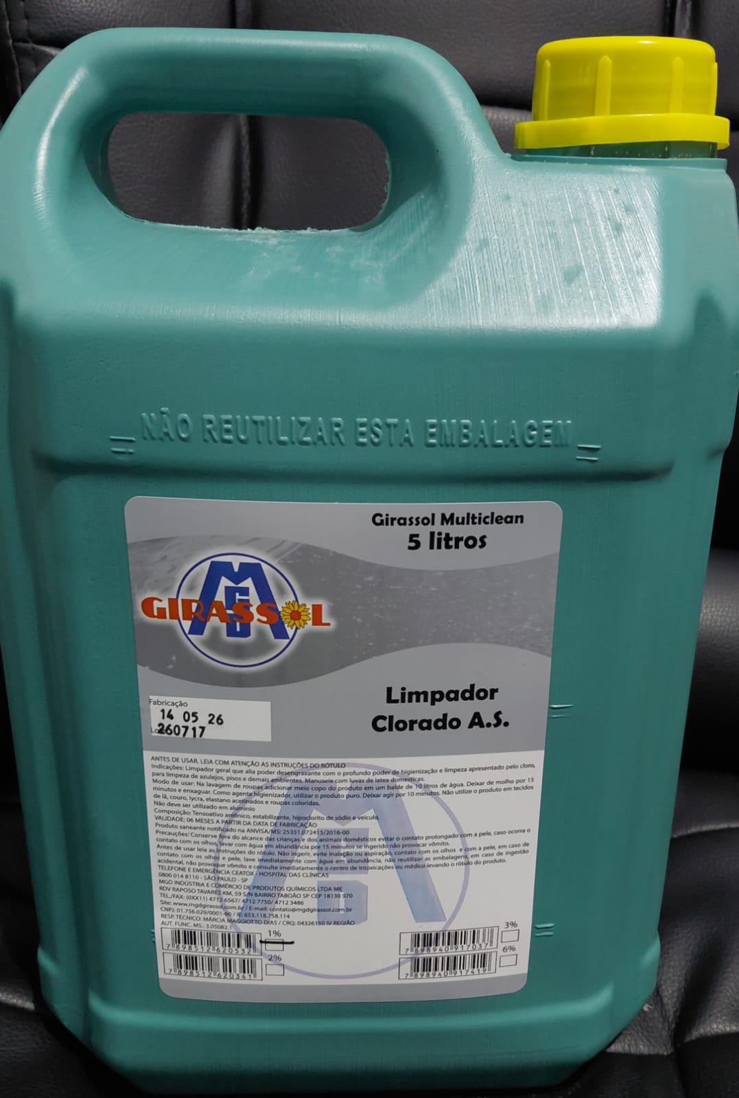 Limpador Clorado &Aacute;gua Sanit&aacute;ria 5 Litros Gal&atilde;o Transparente 1 Unidade