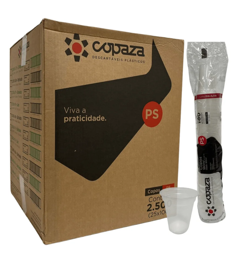 Copo Descart&aacute;vel 180ml -Transparente -  Copaza ABNT com 2500 Unidades