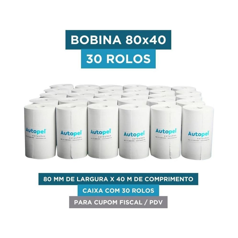 Bobina T&eacute;rmica Branca 80x40 Autopel Caixa com 30 unidades