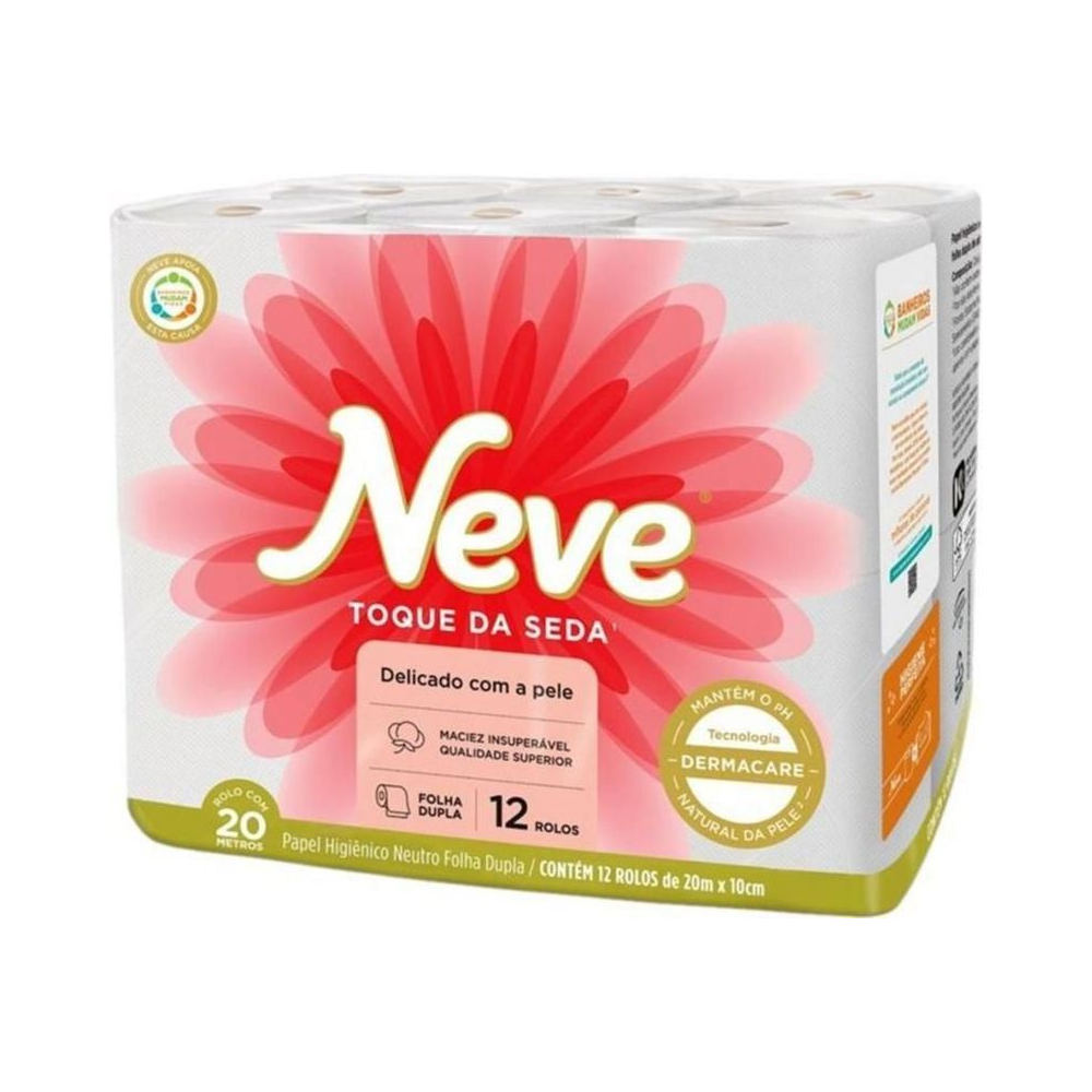 Papel Higi&ecirc;nico Folha Dupla Neutro 10cm x 20m Neve Toque de Seda 12 rolos