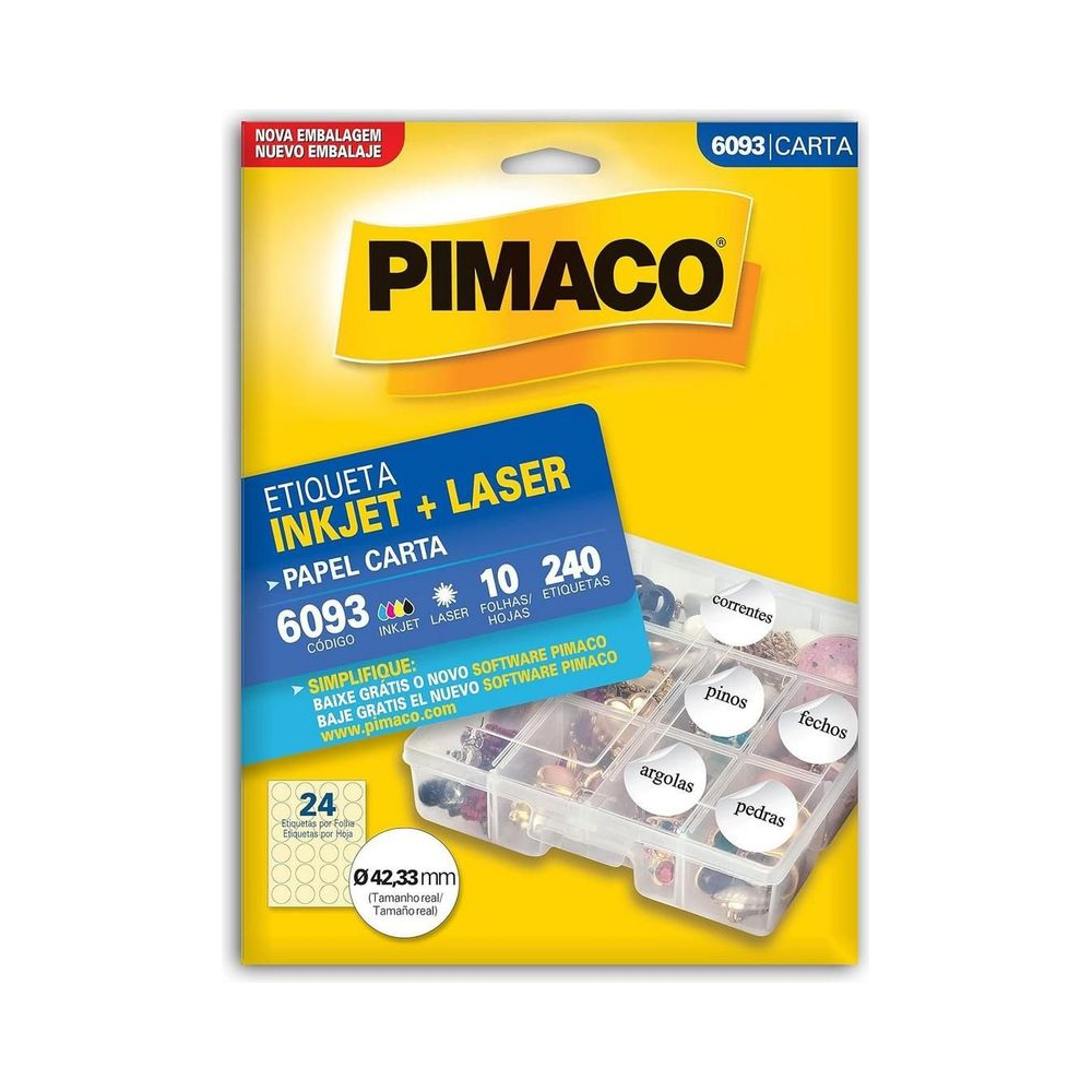 Etiqueta Inkjet Laser Carta 6093 Redonda 42.33mm Pimaco 10 folhas