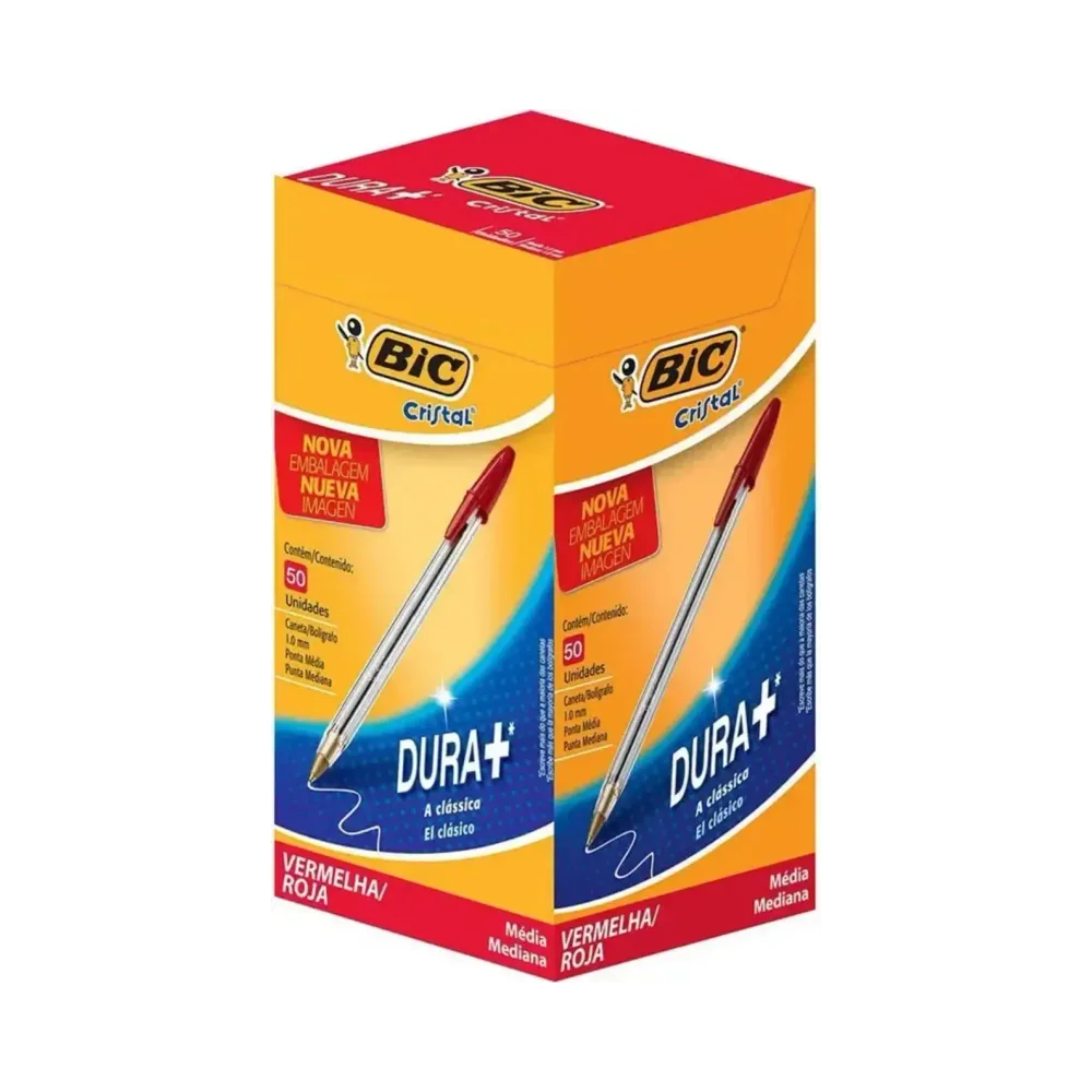 Caneta Esferogr&aacute;fica 1.0mm BIC Cristal Vermelha Caixa com 50 Unidades