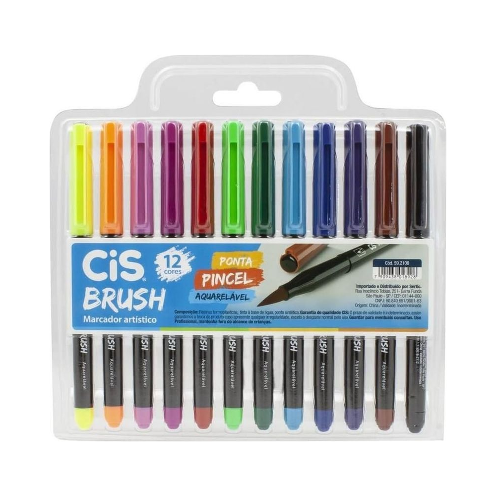 Marcador Art&iacute;stico Ponta Pincel Aquarel&aacute;vel CIS 12 cores