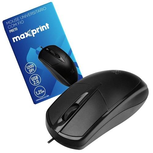 Mouse Universit&aacute;rio Com Fio 1200dpi Maxprint USB Ergon&ocirc;mico