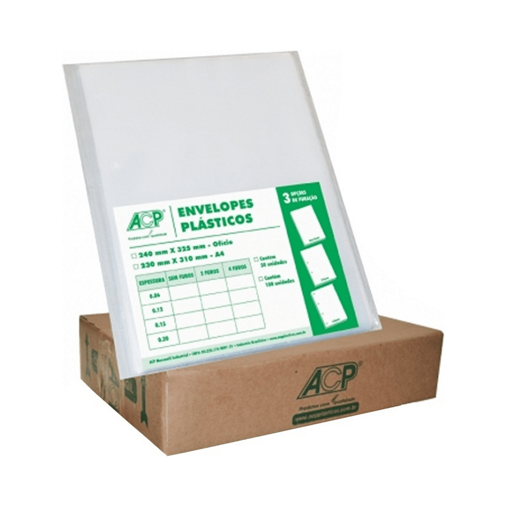 ENVELOPES PLASTICOS TAMANHO OFICIO 4 FUROS 015 ACP
