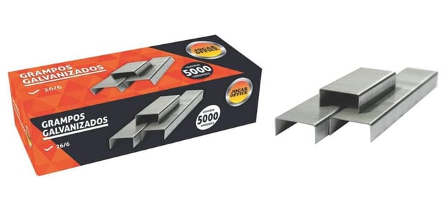 Grampos Galvanizados 25 folhas 26/6 Jocar Office 5000 unidades