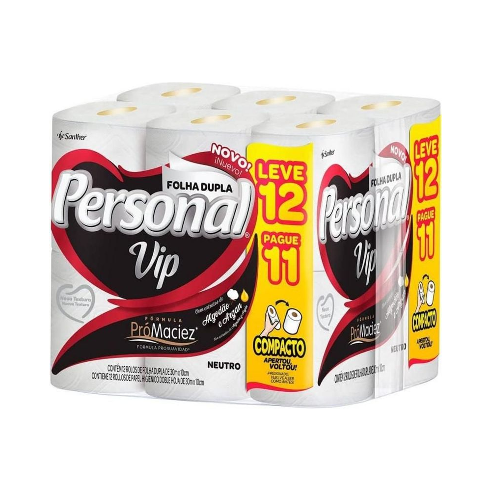 Papel Higi&ecirc;nico 10cm x 30m Personal Folha Dupla 12 Unidades Branco