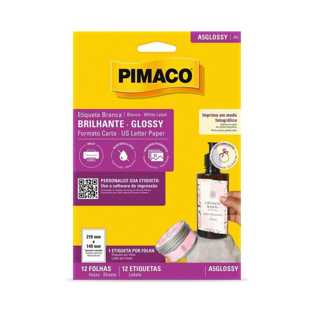 Etiqueta A5 Glossy 149mm x 210mm Pimaco Retangular Branca
