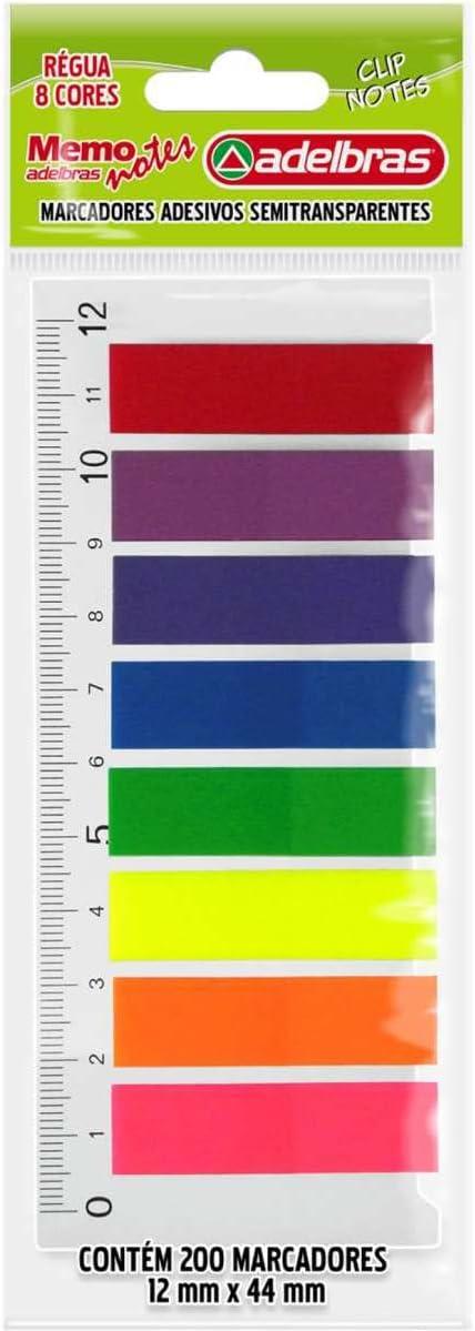 Marcadores Adesivos Semitransparentes Memo Notes Adelbras 200 marcadores 12mm x 44mm 8 cores