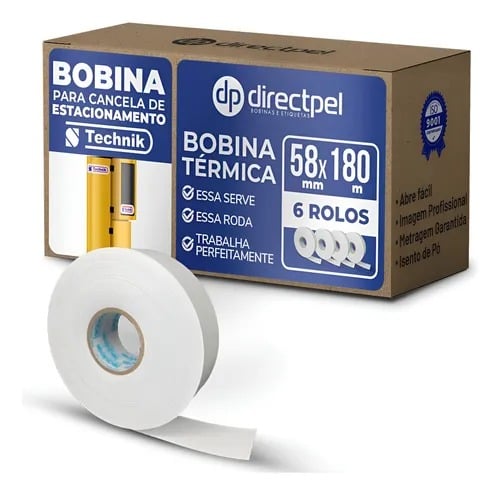 Bobina T&eacute;rmica 58mm x 180m Cancela Estacionamento Technik Directpel - 6 rolos