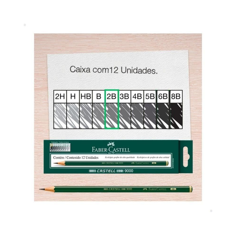 L&aacute;pis Sextavado Grafite 2B Faber-Castell 9000 12 unidades