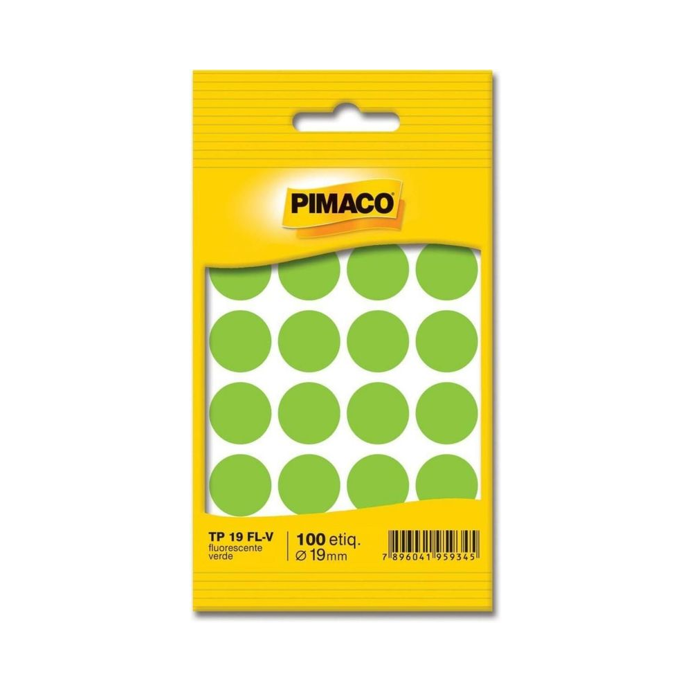 Etiqueta TP 19mm Pimaco Redonda Verde Fluorescente