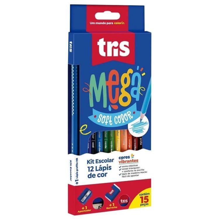 Kit Lápis de Cor Megasoft com Apontador e Borracha Tris