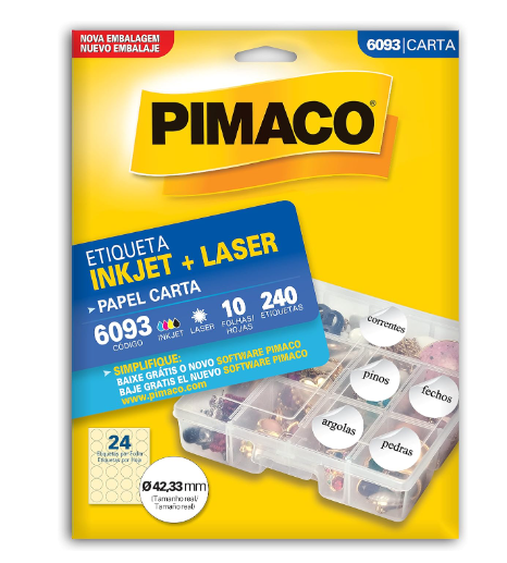Etiqueta Inkjet Laser Carta 6093 Redonda 42.33mm Pimaco 10 folhas