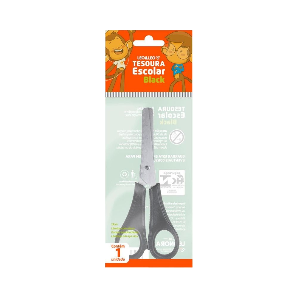 Tesoura escolar Preta 13cm - Leonora