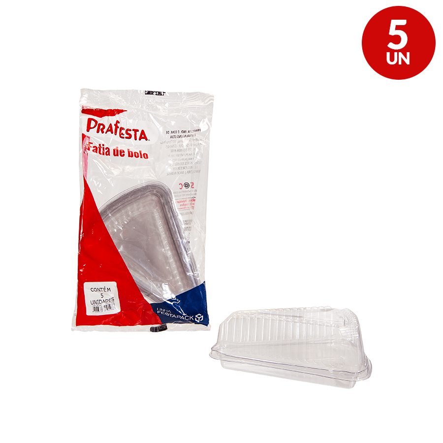 Kit Pote Fatia de Bolo com Tampa 5 Unidades Pra Festa