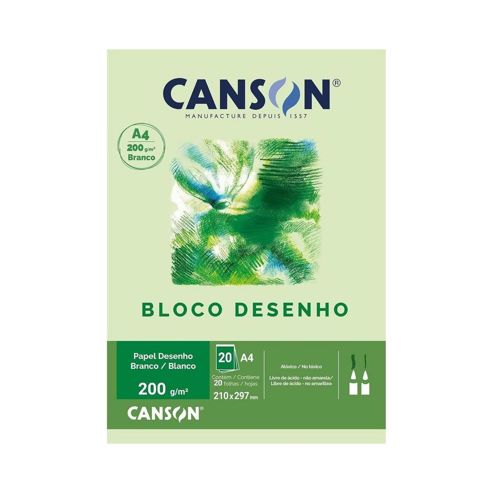 Bloco de Papel A4 Canson Branco 200g/m&sup2; 20 Folhas