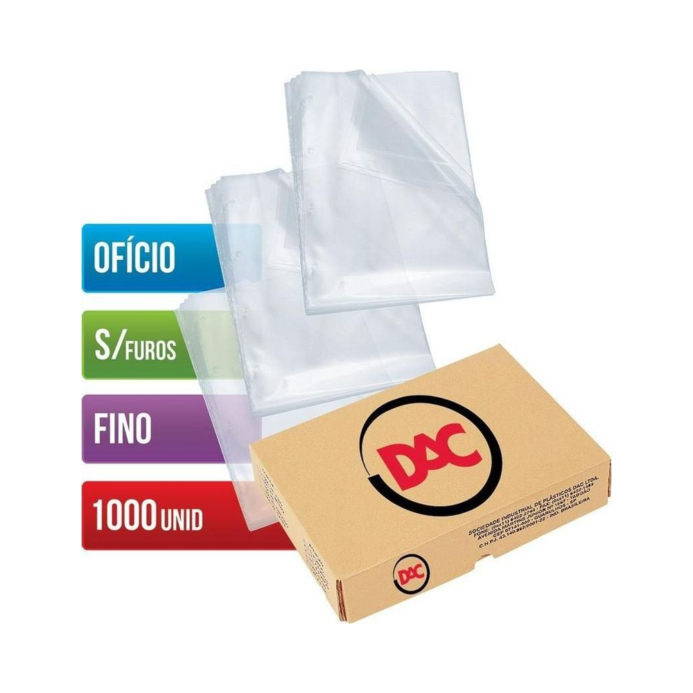 Envelope Pl&aacute;stico Of&iacute;cio Fino 1 REVAL Transparente 0,06mm 240x330mm Sem Furo Caixa com 1000 unidades
