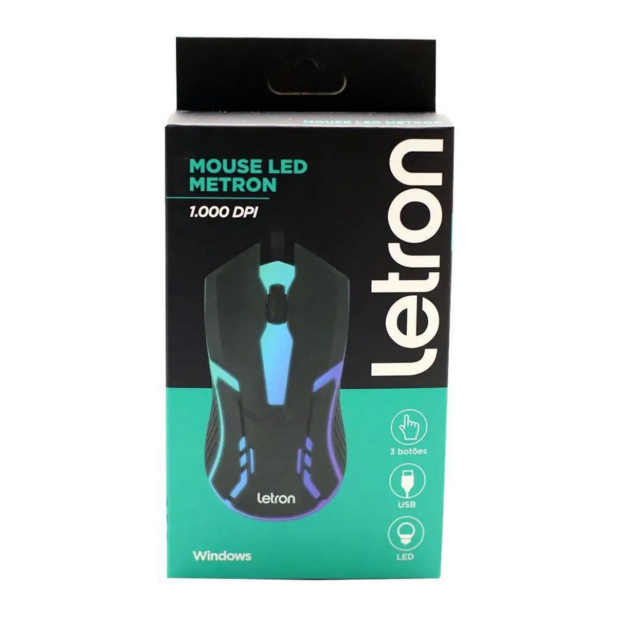 Mouse LED Metron 1000 DPI Preto USB 2.0 3 Bot&otilde;es Leonora