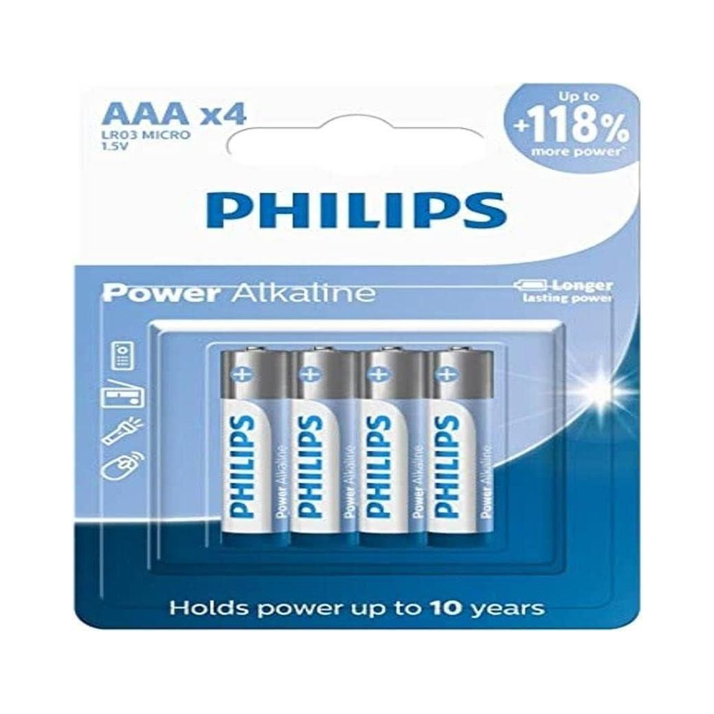 Pilha Alcalina Power Alkaline LR03P4B/59 Philips AAA 1.5V 4 Unidades