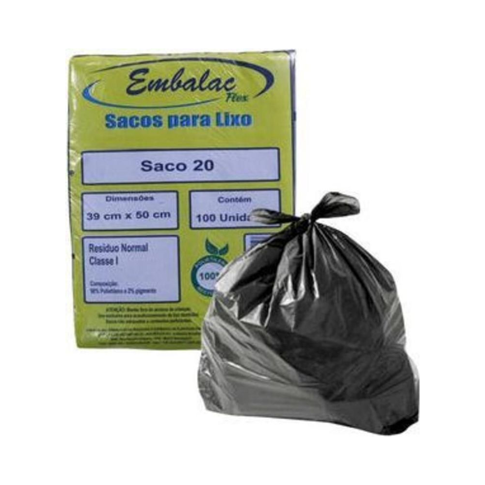 Saco para Lixo 20 litros Preto Embalac 39cm x 50cm 100 unidades