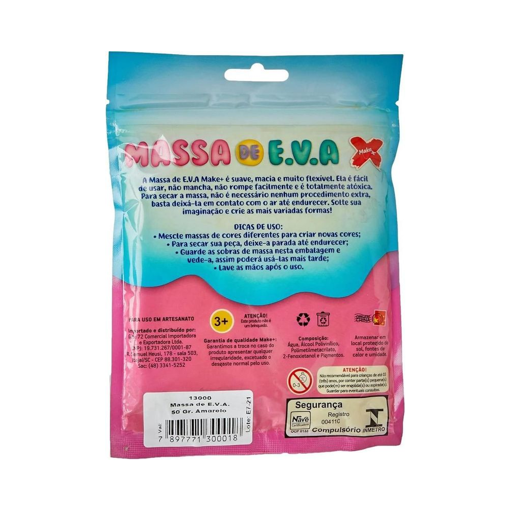MASSA DE EVA PARA ARTESANATO 50G MAKE+ AMARELO