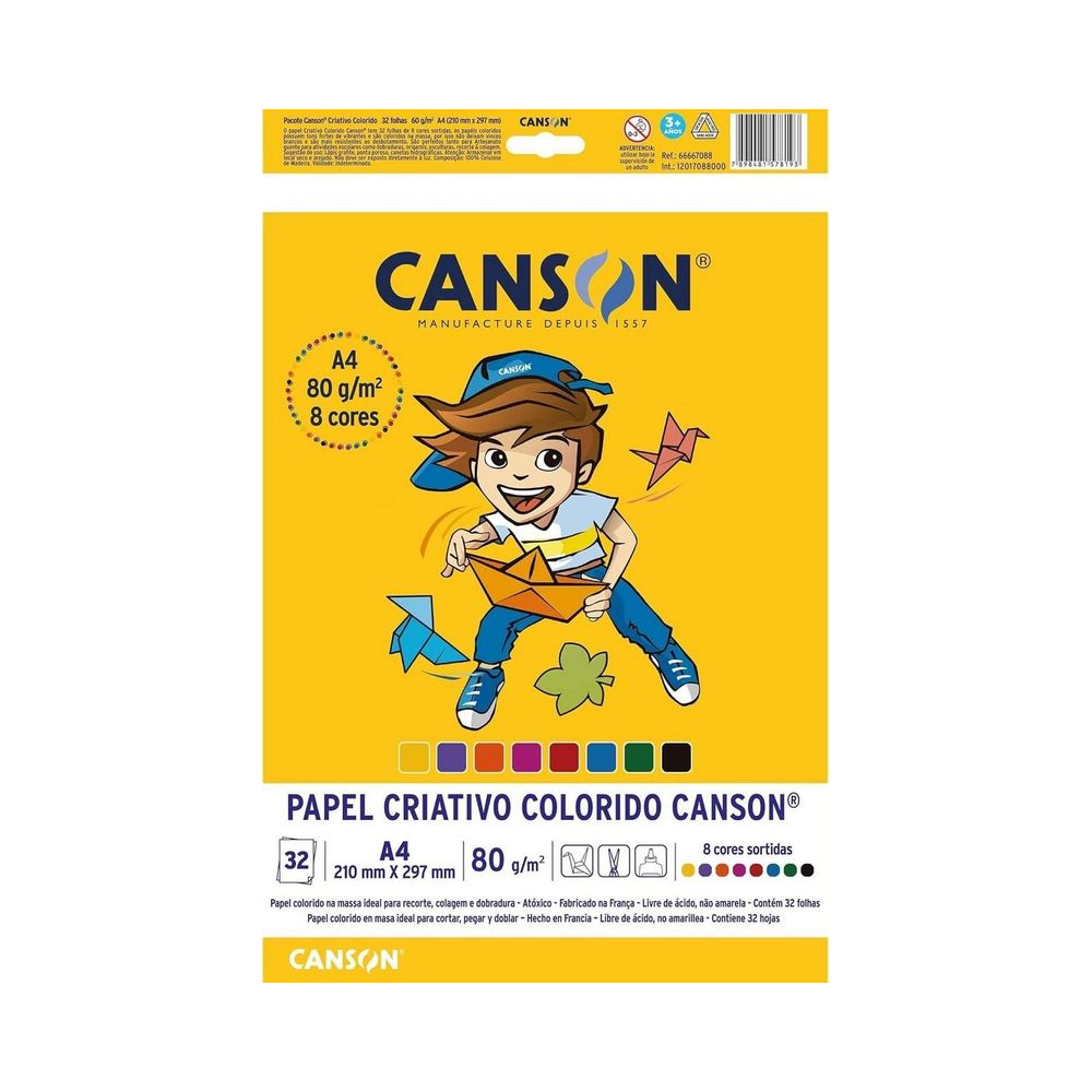 Bloco para Educa&ccedil;&atilde;o Art&iacute;stica Sem Dep&oacute;sito 8 Cores A4 Canson Papel Colorido