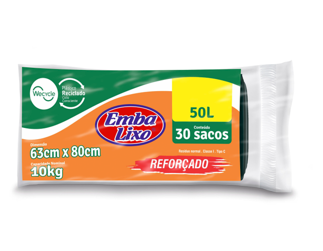 Saco para Lixo Refor&ccedil;ado 50L 63x80 Embalixo Preto 30 unidades