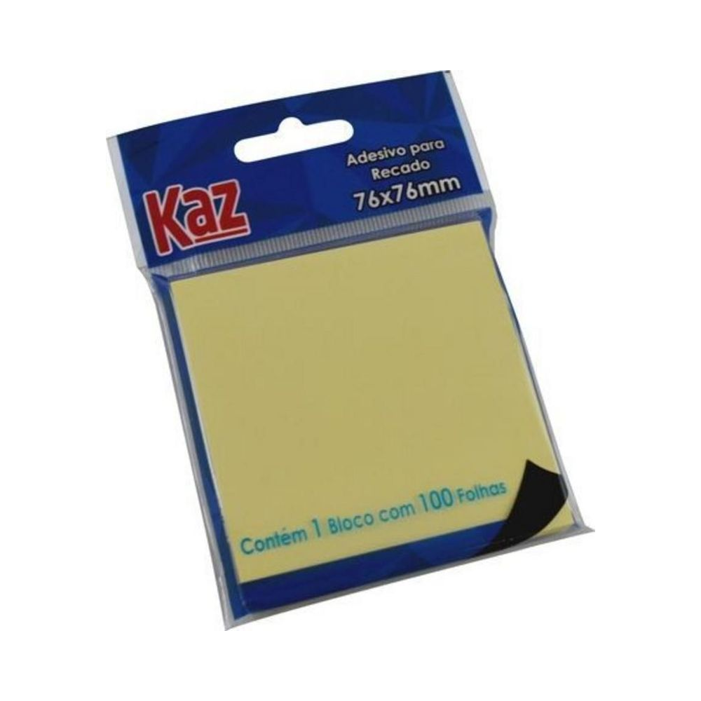 Bloco Autoadesivo Kaz 76mmx76mm Amarelo  c/ 100fls