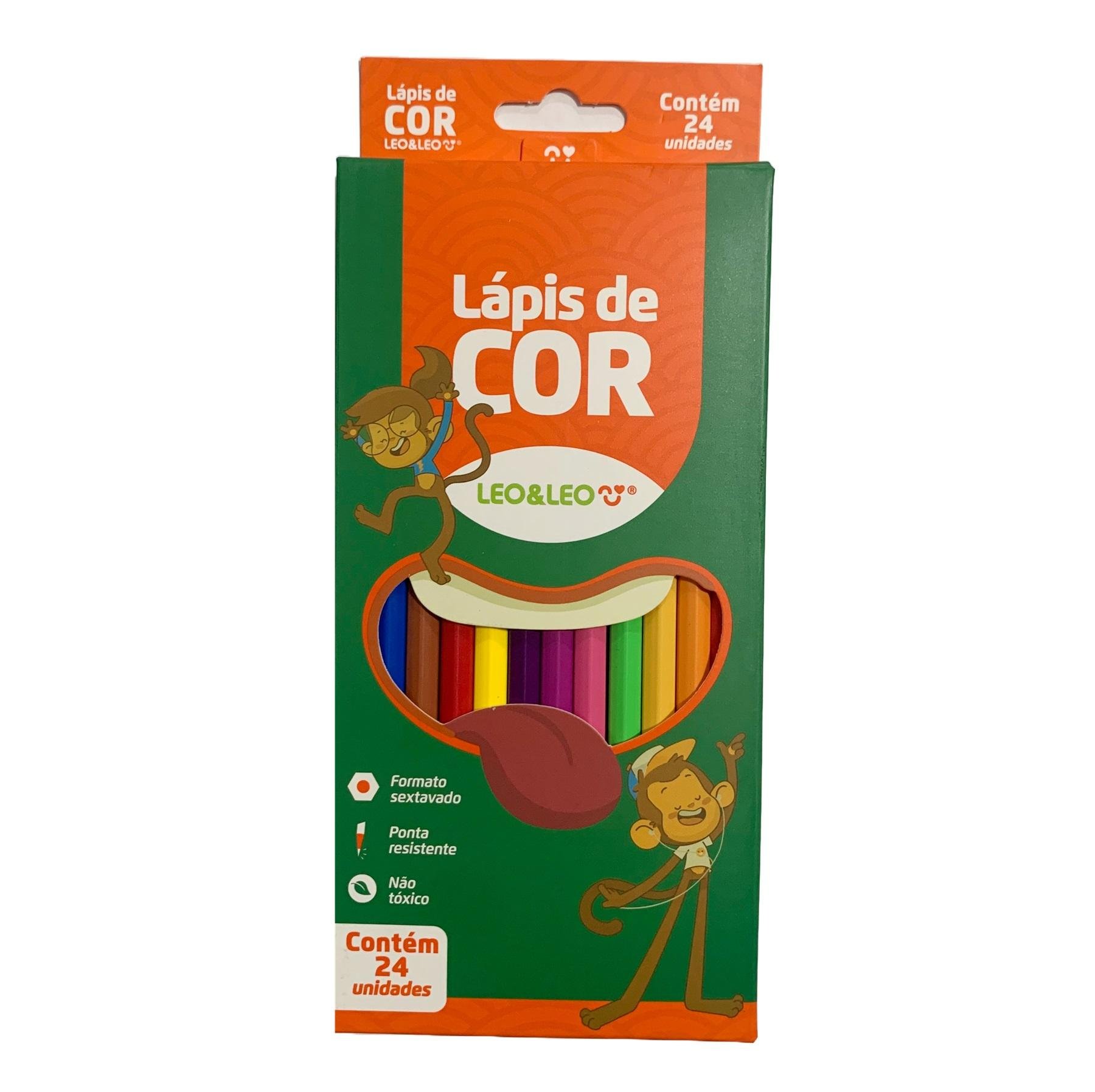 L&aacute;pis de Cor 24 Cores Sextavado Leo e Leo Colorido