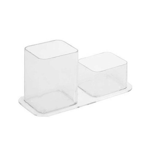 Porta Canetas e Clips Plástico 2 compartimentos Dello Cristal 170mm x 70mm x 80mm Unitário