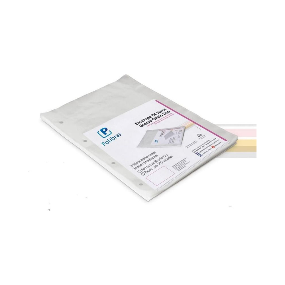 Envelope Pl&aacute;stico Of&iacute;cio Grosso 0,15 mm Polibras Transparente 100 un