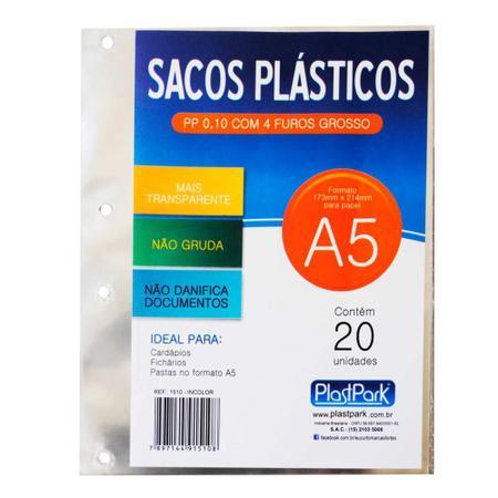 Envelope Plástico Grosso 4 furos A5 PlastPark 20 unidades 173mm x 214mm