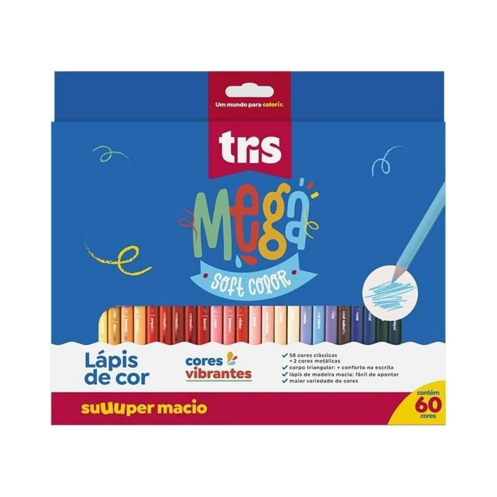 L&aacute;pis de Cor Cores Vibrantes Mega Soft Color Tris 60 cores