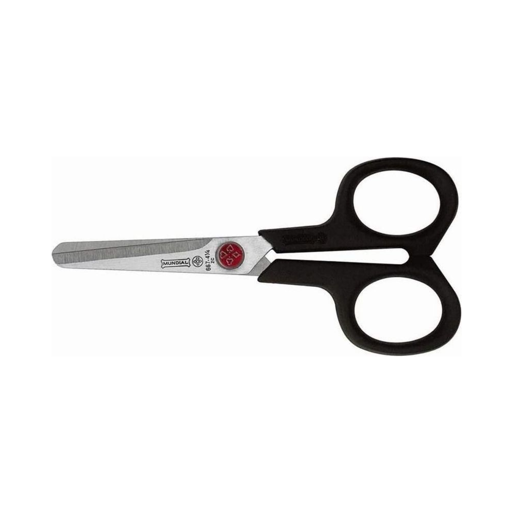Tesoura Escolar A&ccedil;o Inoxid&aacute;vel 11cm Mundial Ponto Vermelho Preta