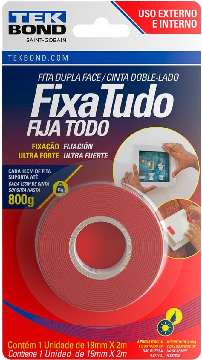 Fita Adesiva Dupla Face Tek Bond Fixa Tudo 19mm x 2m