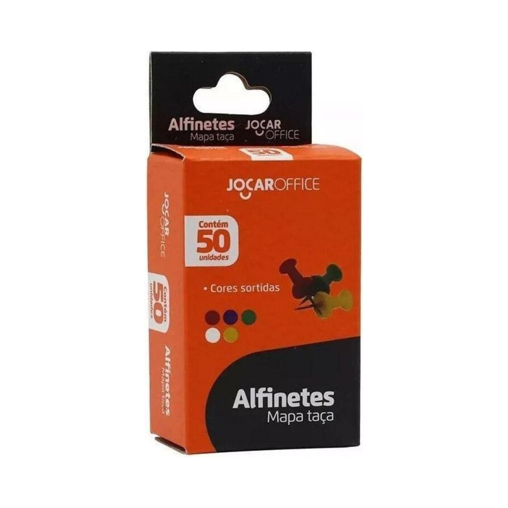 Alfinete Mapa Ta&ccedil;a 23mm Jocar Office Colorido 50 Unidades