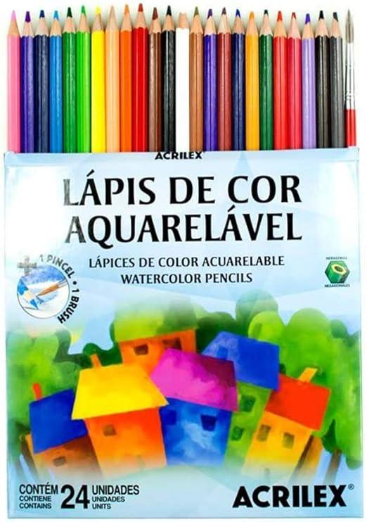 Lápis De Cor 24 Cores Aquarela com Pincel Acrilex