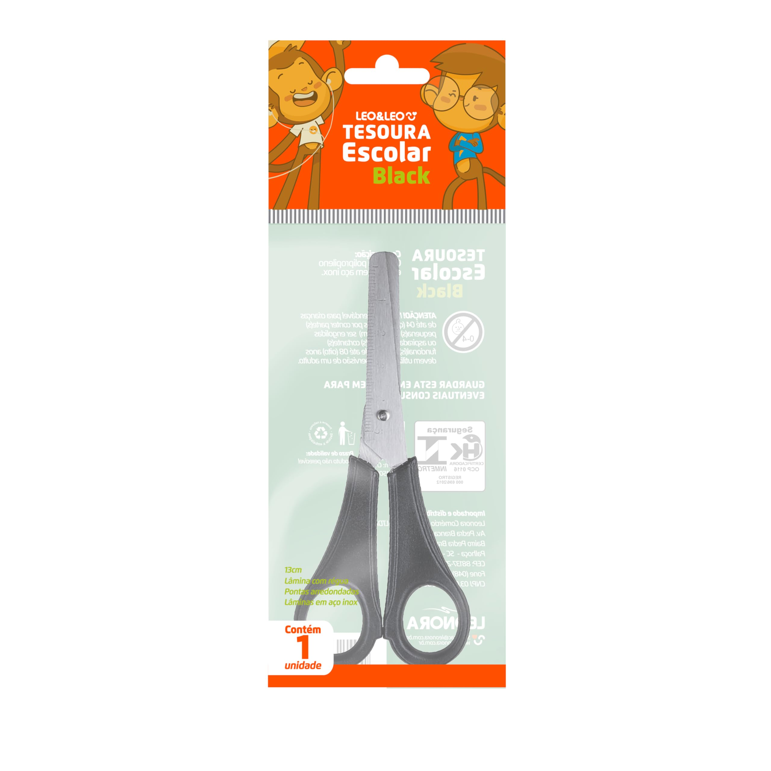 Tesoura Escolar Preta 13cm Leonora