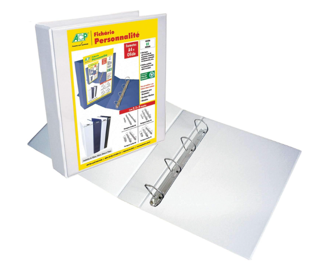Fichários Personnalité com 4 argolas ACP Branco 255mm x 315mm x 40mm